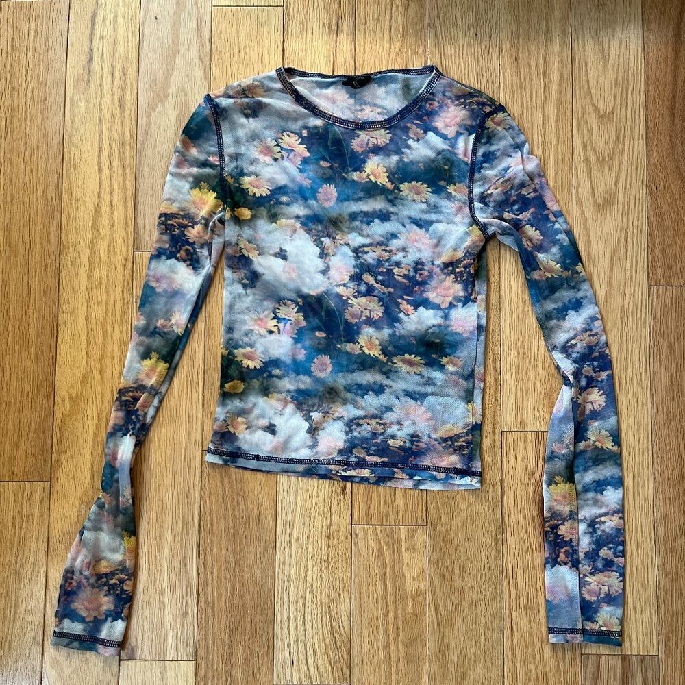 URBAN OUTFITTER FLOWER PATTERN MESH TOP